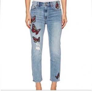 Lucky Brand Womens 4/27 Bridgette Slim Straight Butterfly Embroidered Jeans Boho